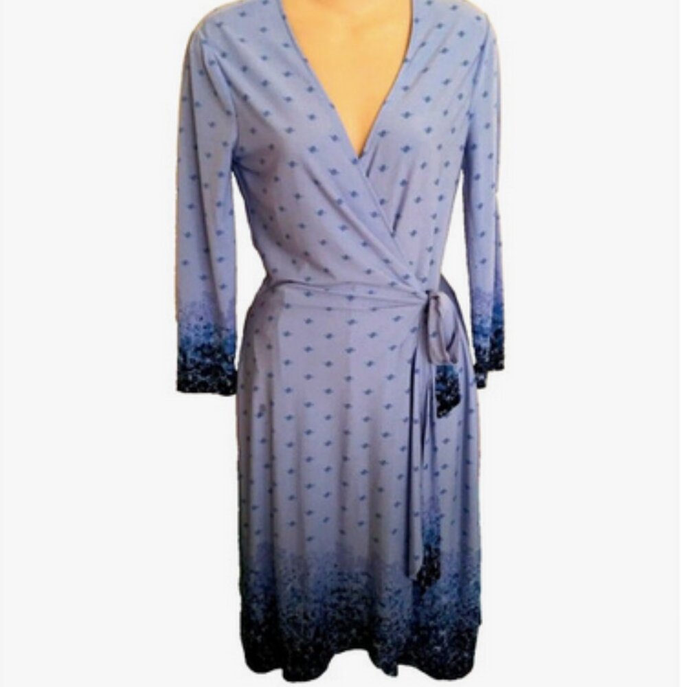 BCBG MAXAZRIA Womens Size XS Blue Long Sleeve Purple Wrap Dress SideTie Lavender